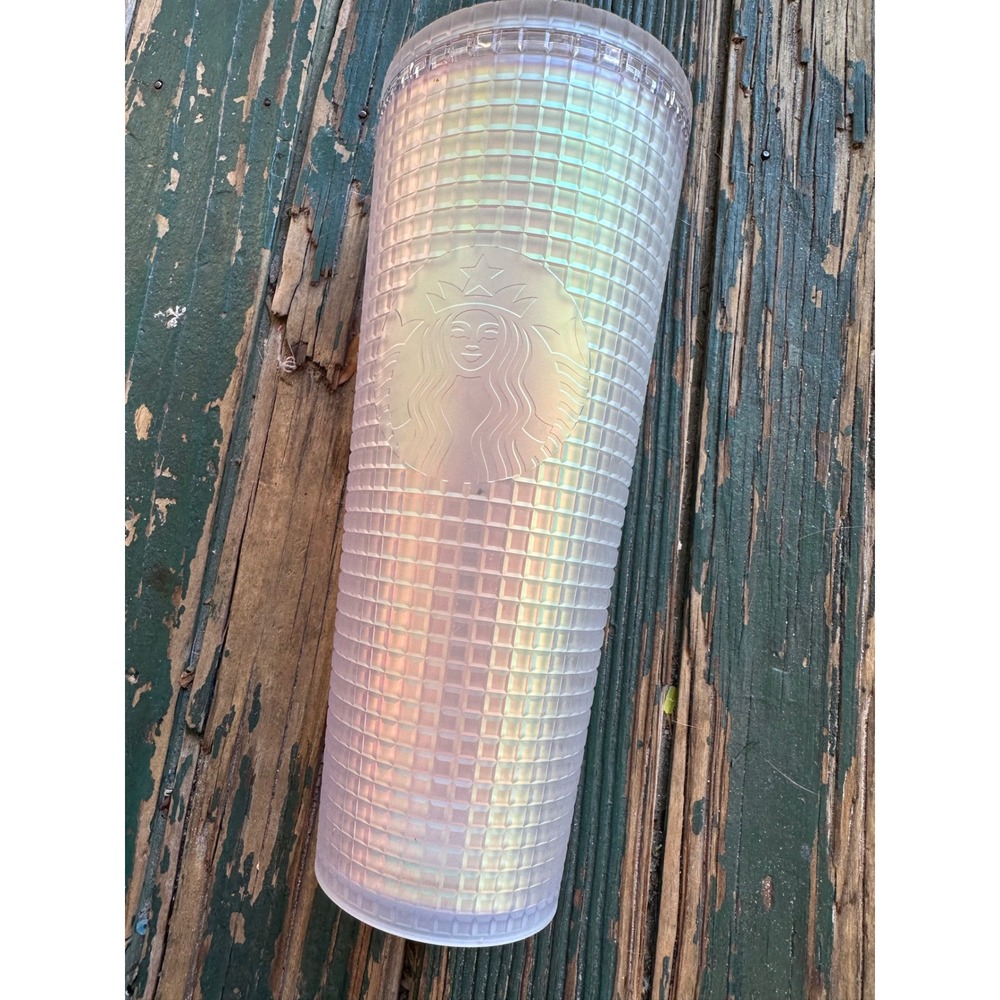 Starbucks Iridescent Pearl Grid Cold Cup Tumbler 24oz Venti with Straw 011129763